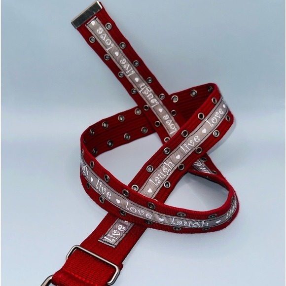 Accessories - Red belt with ❤️live💜love♥️laugh ribbon. 1.5” wide x 39.5” and super adjustable